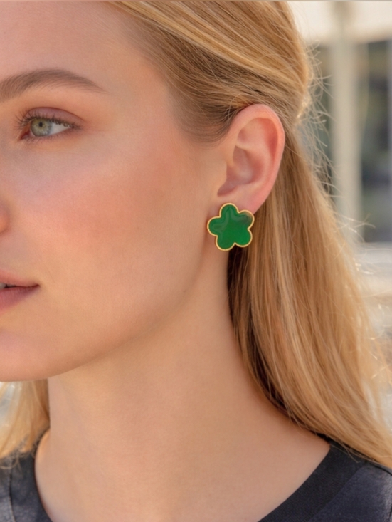 Clover Jewelry - Clover Green Flower Stud Earrings, NWT